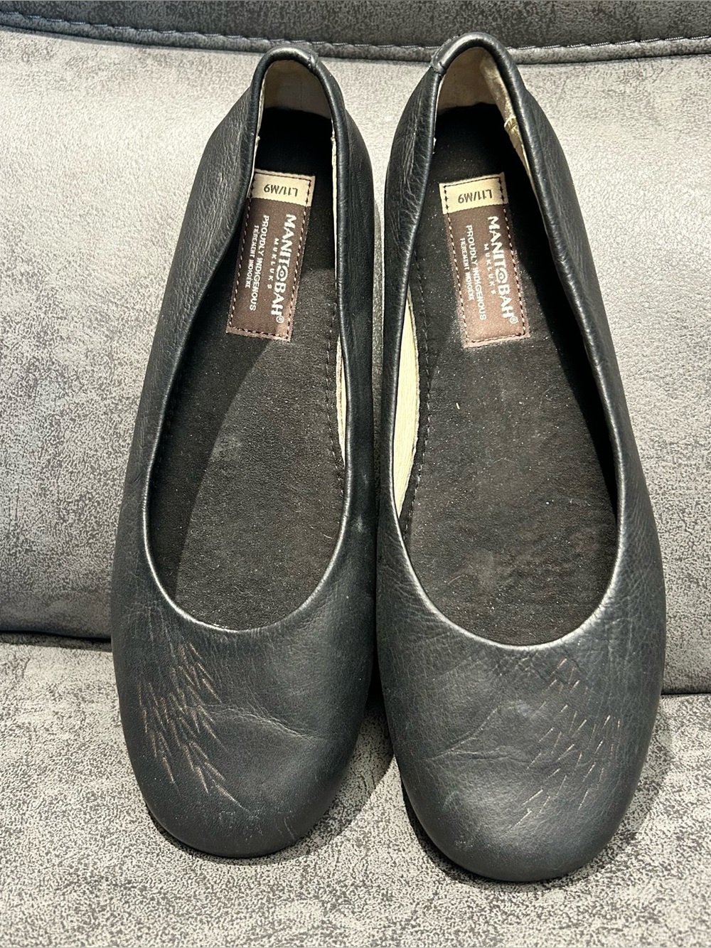Manitobah Mukaluk leather ballet flat with wheat imprint